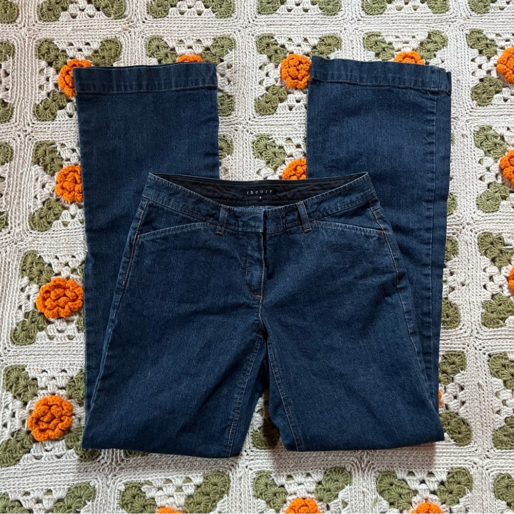 Theory Low Rise Wide Leg Jeans, Dark Wash, Size 6